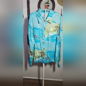 Allyson Whitmore Women's Hawaiian Shirt S 100% Rayon Long Sleeve Cruise Wear